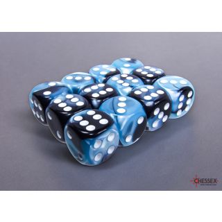Chessex Gemini 16mm d6 Dice Block (12ct.) - Black-Shell/white