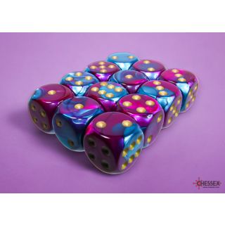 Chessex Gemini 16mm d6 Dice Block (12ct.) -Purple-Teal/gold