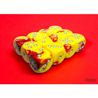 Chessex Gemini 16mm d6 Dice Block (12ct.) - Red-Yellow/silver