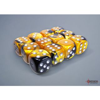 Chessex Gemini 16mm d6 Dice Block (12ct.) - Black-Gold/silver