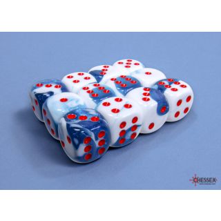 Chessex Gemini 16mm d6 Dice Block (12ct.) - Astral Blue-White/red