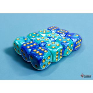 Chessex Gemini 16mm d6 Dice Block (12ct.) - Blue-Teal/gold