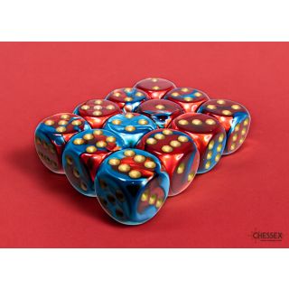Chessex Gemini 16mm d6 Dice Block (12ct.) - Red-Teal/gold
