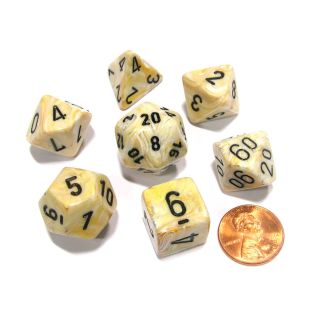 Chessex Marble Polyhedral Ivory/black 7-Die Set (27402)