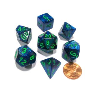 Chessex Lustrous Polyhedral Dark Blue w/green 7-Die Set (27496)