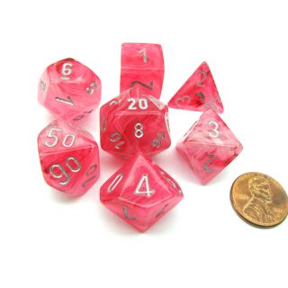 Chessex Polyhedral 7-Die Set - Ghostly Glow Pink/Silver (27524)