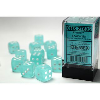 Chessex Frosted 16mm d6 Dice Block (12ct) - Teal/white