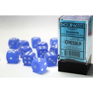 Chessex Frosted 16mm d6 Dice Block (12ct) - Blue/white