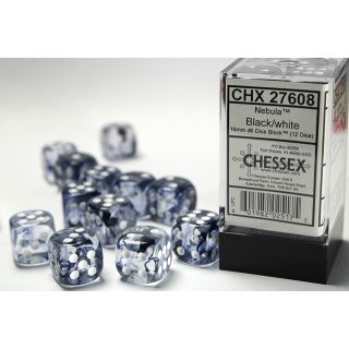 Chessex Nebula 16mm d6 Dice Block (12ct) - Black/white
