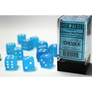 Chessex Frosted 16mm d6 Dice Block (12ct) - Caribbean Blue/white