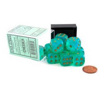 Chessex Borealis 16mm d6 Light Green/gold Dice Block of 12 (27625)