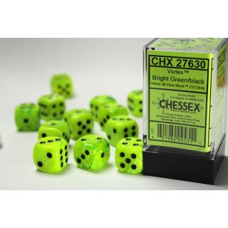 Chessex Vortex 16mm d6 Dice Block (12ct) - Bright Green/black