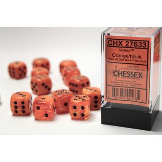 Chessex Vortex 16mm d6 Dice Block (12ct) - Orange/black