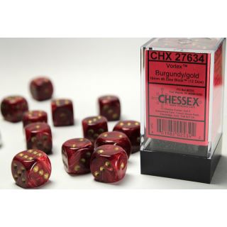 Chessex Vortex 16mm d6 Dice Block (12ct) - Burgundy/gold