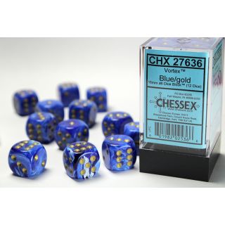 Chessex Vortex 16mm d6 Dice Block (12ct) - Blue/gold