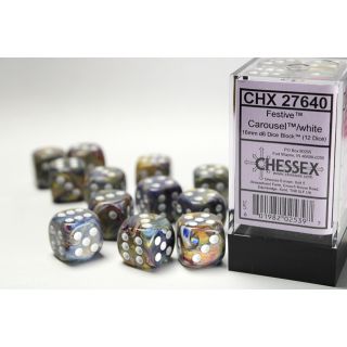 Chessex Festive 16mm d6 Dice Block (12ct.) - Carousel/white