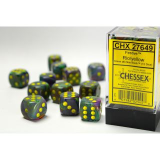 Chessex Festive 16mm d6 Dice Block (12ct.) - Rio/yellow