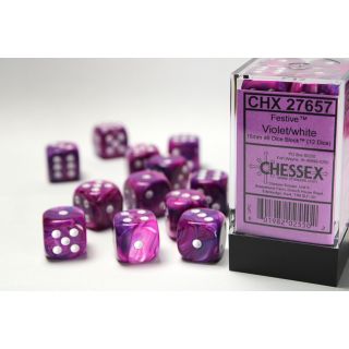 Chessex Festive 16mm d6 Dice Block (12ct.) - Violet/white