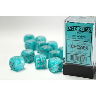 Chessex Cirrus 16mm d6 Dice Block (12ct.) - Aqua/silver