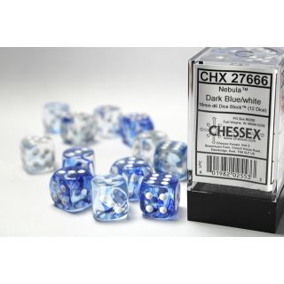 Chessex Nebula 16mm d6 Dice Block (12ct.) - Dark Blue/white