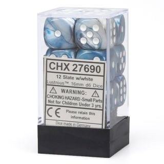 Chessex Lustrous - 12mm d6 Dice Block - Slate/White