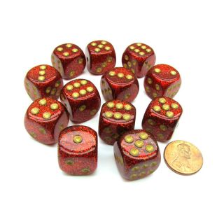 Chessex 16mm d6 Dice Block (12ct.) - Glitter Ruby/Gold (27704)