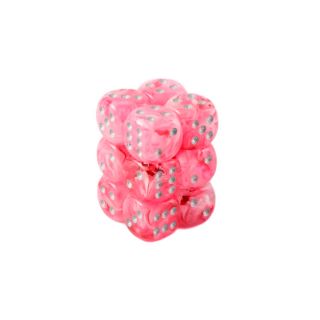 Chessex 16mm d6 Dice Block (12ct.) - Ghostly Glow Pink/Silver (27724)