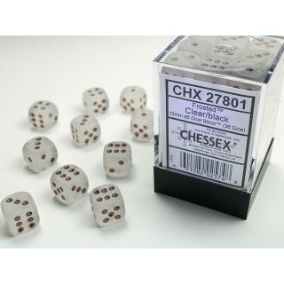 Chessex Frosted 12mm d6 Dice Block (36ct.) - Clear/black