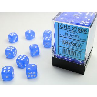 Chessex Frosted 12mm d6 Dice Block (36ct.) - Blue/white