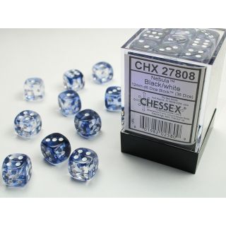 Chessex Nebula 12mm d6 Dice Block (36ct.) - Black/white