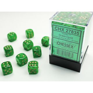 Chessex Vortex 12mm d6 Dice Block (36ct.) - Green/gold