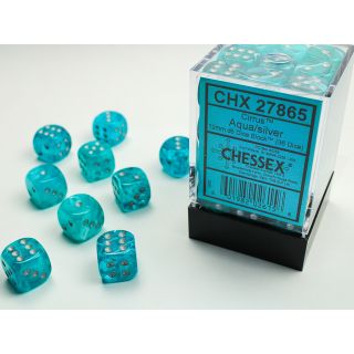 Chessex Cirrus 12mm d6 Dice Block (36ct.) - Aqua/silver