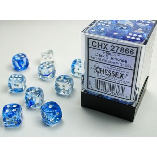 Chessex Nebula 12mm d6 Dice Block (36ct.) - Dark Blue/white