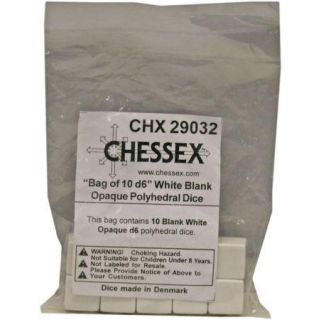 Opaque Polyhedral White Bag of 10 Blank d6 (29032)