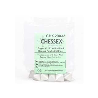 Opaque Polyhedral White Bag of 10 Blank d8 (29033)