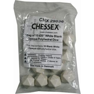 Chessex Bag of 10 Opaque Polyhedral White Blank d20
