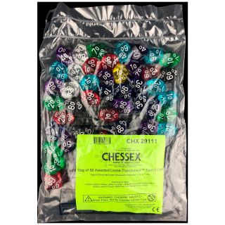 Chessex Bag of 50 Assorted Loose Translucent Polyhedral Tens 10 Dice (29111) ---DISCONTINUED---