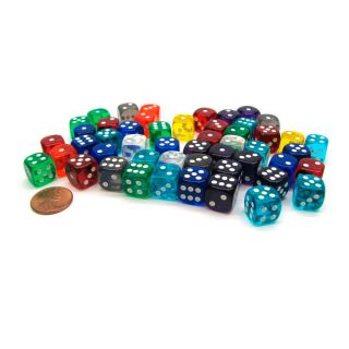 Chessex Bag of 50 Assorted Loose Translucent 12mm d6 with Pips Dice (29122)