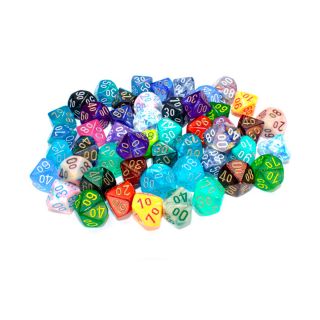 Chessex Bag of 50 Assorted Loose Signature™ Polyhedral Tens 10™ Dice (29211)