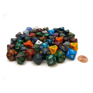 Chessex Bag of 50 Assorted Loose Speckled Polyhedral d10 Dice (29310)