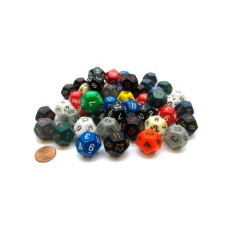 Chessex Bag of 50 Assorted Loose Opaque Polyhedral d12 Dice (29412)
