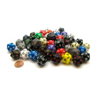 Chessex Bag of 50 Assorted Loose Opaque Polyhedral d20 Dice (29420)