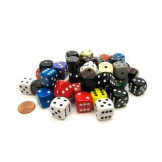 Chessex Bag of 50 Assorted Loose Opaque 16mm d6 w/Pips (29426)