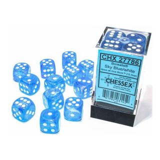Chessex Borealis® 16mm d6 Sky Blue/white Luminary Dice Block (12 dice) (27786)