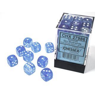 Chessex Borealis® 12mm d6 Dice Block (36ct.) - Sky Blue/white Luminary