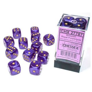 Chessex Borealis® 16mm d6 Royal Purple/gold Luminary Dice Block (12 dice) (27787)