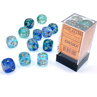 Chessex Nebula 16mm d6 Dice Block (12ct.) - Oceanic/gold Luminary