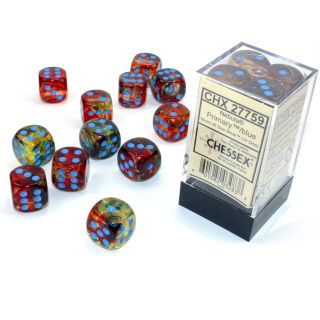 Chessex Nebula 16mm d6 Dice Block (12ct.) - Primary/blue Luminary