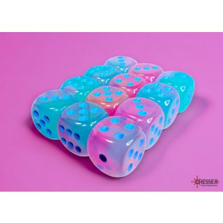 Chessex Gemini 16mm d6 Dice Block (12ct.) - Gel Green-Pink/blue
