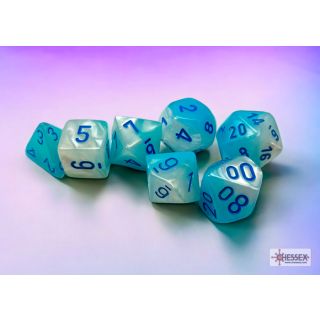 Chessex Gemini® Polyhedral Pearl Turquoise-White/blue Luminary 7-Die Set